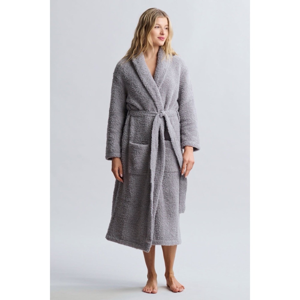 Barefoot Dreams CozyChic Robe S/M Gray Belted Plush Lounge Bathrobe $99